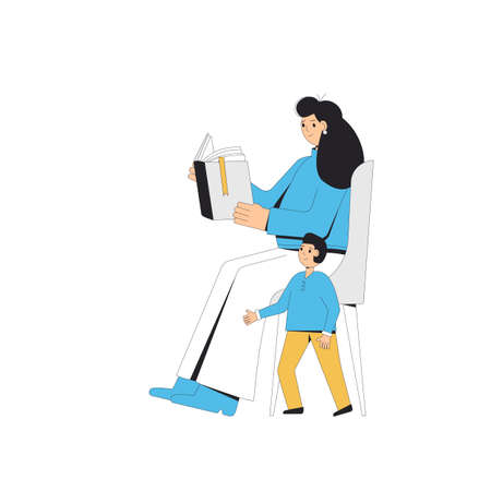 Mother reading a book for her son isolated. literature for children. vector illustration.のイラスト素材