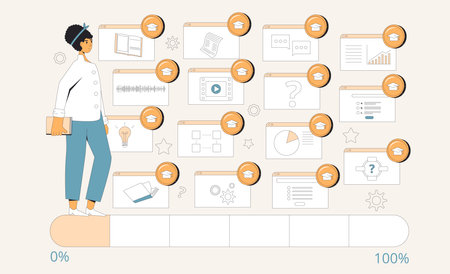 Learning Experience platform. Gamification technology in education. Incrise engagement and motivation in education. Online course or training. Vector illustration.のイラスト素材