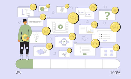 Learning management system. Gamification technology in education. Online course or training. Vector illustration.のイラスト素材