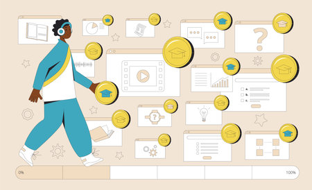 Gamification in learning progress. Engagement and motivation in education. Learning management system. Vector illustration.のイラスト素材