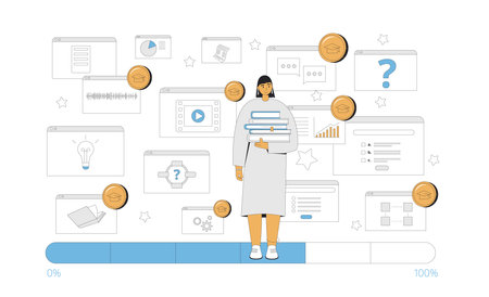 Gamification in learning progress. Engagement and motivation in education. Learning management system. Vector illustration.のイラスト素材