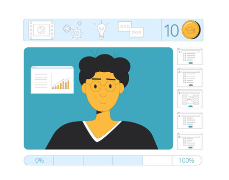 LMS. Instructional designer creating content in learning management system. Training and development online corporate course materials. Vector illustration.のイラスト素材