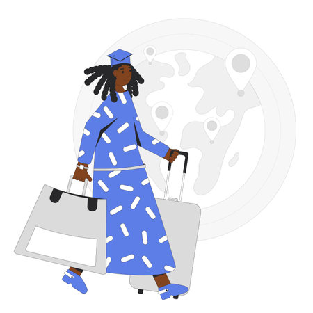 Brain drain metaphor. Graduate immigration program. Study and work abroad opportunity for skilled workers. Visa for obtaining education. Vector outline illustration.のイラスト素材