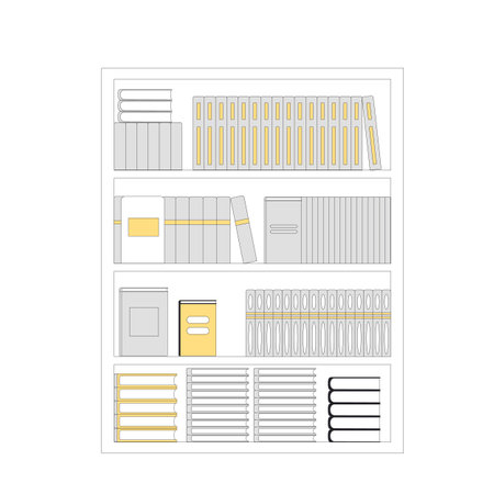 Book shelf. Knowledge, education, learning symbol. Stack of novels, nonfiction. Vector illustration.のイラスト素材