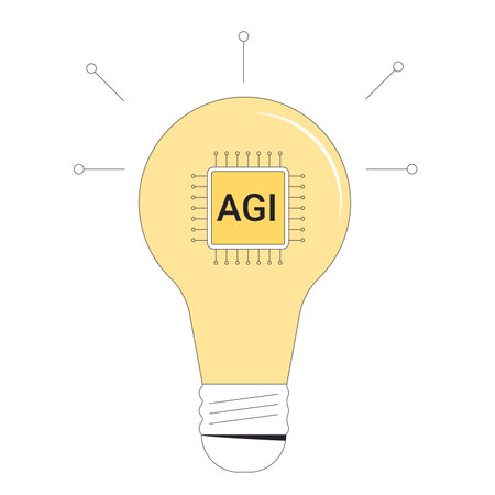 Artificial general intelligence symbol. Light bulb as a technological brain metaphor. AGI concept. Computer science breakthroughs. Vector illustrationのイラスト素材