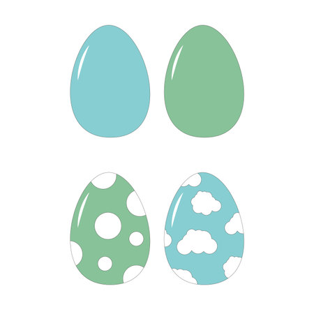 Easter eggs set isolated on white background. Vector flat with outline illustration on green and blue color.のイラスト素材