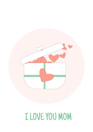I love you mom. Mother's day greeting card background. Gift box with hearts. Spring happy holiday banner template. Festive cover with decoration. Vector flat illustration.のイラスト素材