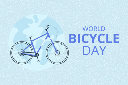 World bicycle day template. Global sport and healthy life holiday greeting card. bike background. Vector flat illustration.のイラスト素材