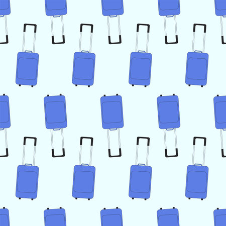 Travel seamless pattern. Suitcase luggage endless repeatable background. Vector outline flat illustration.のイラスト素材