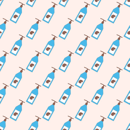 Hair shampoo seamless pattern. Styling and haircare repeat background. Bottles of cosmetics. Vector...