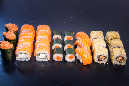 Sushi and roll set with salmon. Japanese food. 21の写真素材