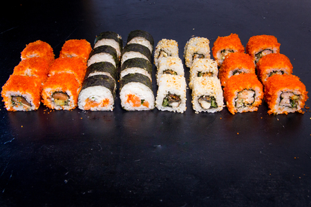 Sushi and roll set with salmon. Japanese food. 22の写真素材