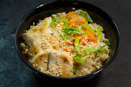 Japanese or Korean or Chinese seafood meal. Noodles.の写真素材