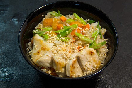 Japanese or Korean or Chinese seafood meal. Noodles.の写真素材
