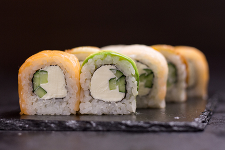 Sushi roll with cream cheese, sesame. Japanese foodの写真素材
