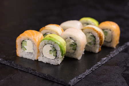 Sushi roll with cream cheese, sesame. Japanese foodの写真素材