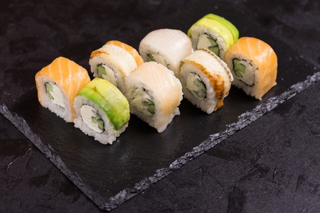 Sushi roll with cream cheese, sesame. Japanese foodの写真素材