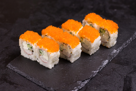 Sushi roll with cream cheese, sesame. Japanese foodの写真素材