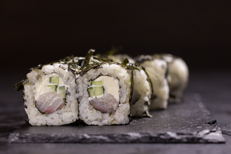 Sushi roll with cream cheese, sesame. Japanese foodの写真素材
