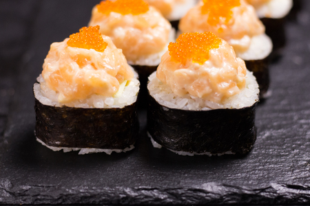 Sushi roll with cream cheese, sesame. and spice Japanese foodの写真素材