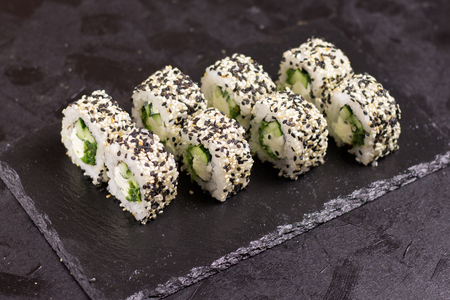 Sushi roll with cream cheese, sesame. Japanese foodの写真素材