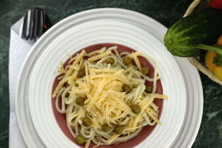 pasta with cheese and peasの写真素材