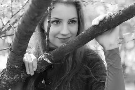 Girl autumn leaves coatの写真素材