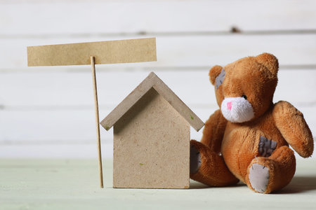 toy and house with empty sign board for  textの写真素材