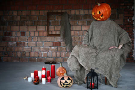 pumpkin head monster for halloween conceptの写真素材