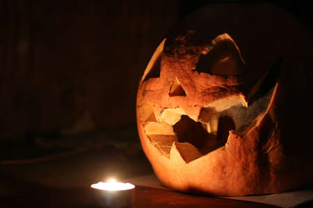 cut pumpkin head for halloween backgroundの写真素材