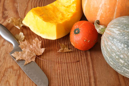 pumpkin   on wooden tableの写真素材
