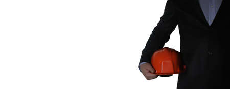 man in suit with helmet with empty space for  textの写真素材