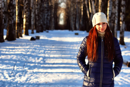 woman in winter outdoorの写真素材