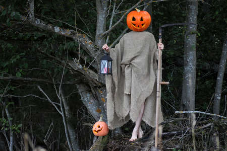 pumpkin head deamon horror concept for halloween holidayの写真素材