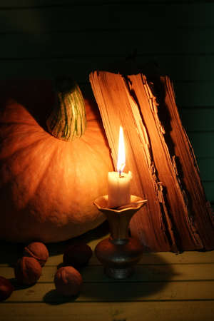 pumpkin on  wooden tableの写真素材