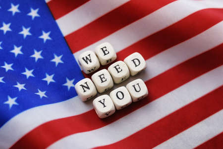 election simbol on usa flag with letter wooden cubesの写真素材