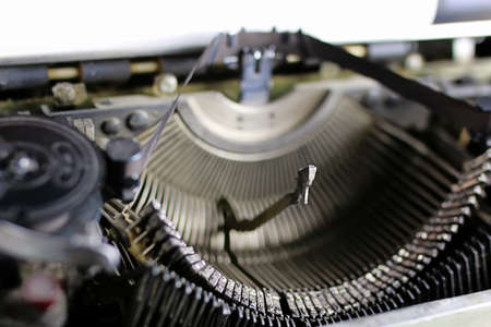 detailed largest survey of small parts of the old English typewriterの写真素材