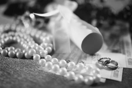 a small set of detail on wedding ceremony rings and otherの写真素材