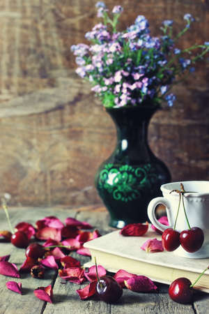 retro wooden background book on the concept of reading old books as a way of lifeの写真素材