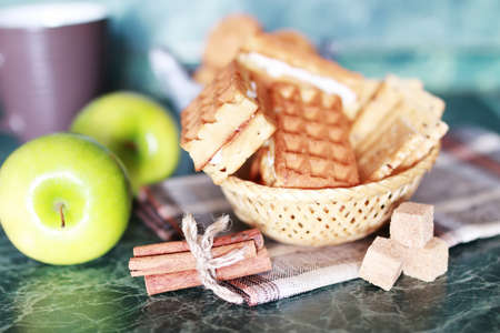 waffle on the tableの写真素材