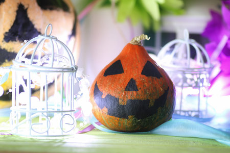 preparation for the celebration of Halloween home decoration pumpkins and toysの写真素材