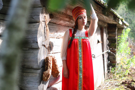 beautiful young girl in traditional red dress