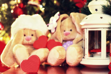 Multicolored Christmas ornaments made by dressing the Christmas tree for the new yearの写真素材