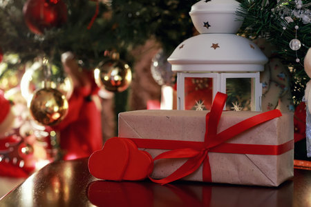 Multicolored Christmas ornaments made by dressing the Christmas tree for the new yearの写真素材