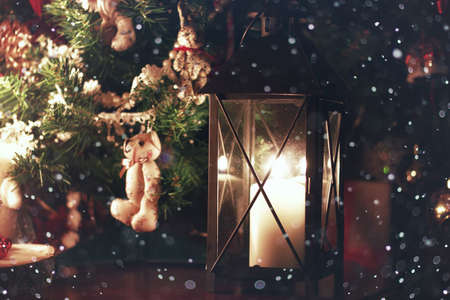 various decorations on the wooden table ornaments for New Yearの写真素材