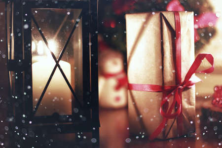 various decorations on the wooden table ornaments for New Yearの写真素材