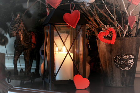 various decorations on the wooden table ornaments for New Yearの写真素材