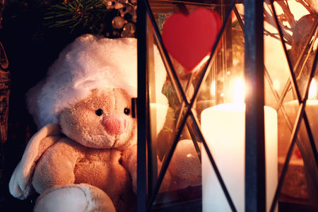 various decorations on the wooden table ornaments for New Yearの写真素材
