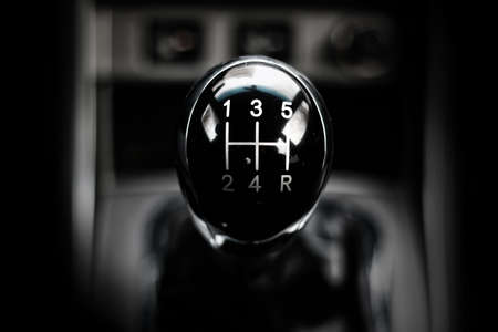 black shiny handle manual gearbox five-speed on the center of the frameの写真素材