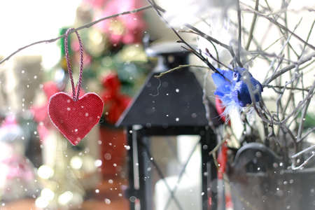 various decorations on the wooden table ornaments for New Yearの写真素材